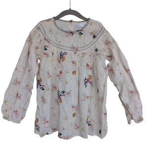 Zara Kids Girls Smocked Embroidered Cream Top Size 10